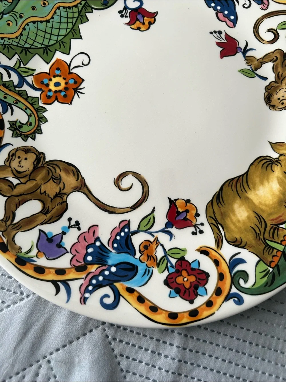 Hand-Painted Ceramic 12” Plate with Multicolor Animal Motif Cottage Collection